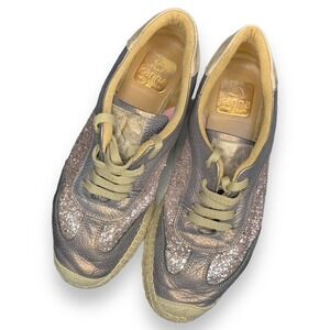 KANNA Womens Tan & Rose Gold Metallic Espadrille Lace Up Sneakers Size 37 Spain
